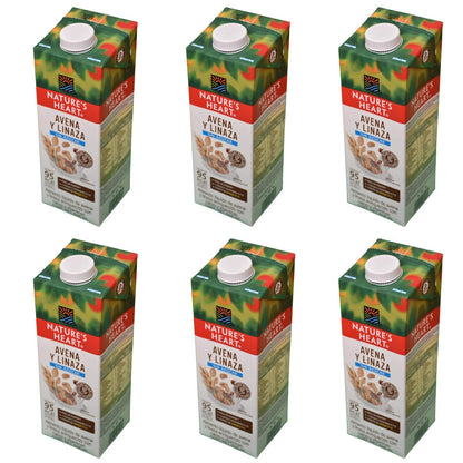 Natures Heart - Natures Heart Bebida sabor avena y linaza 6 Pack de 946 ml (5.67 litros). Sin Azúcar, Vegano