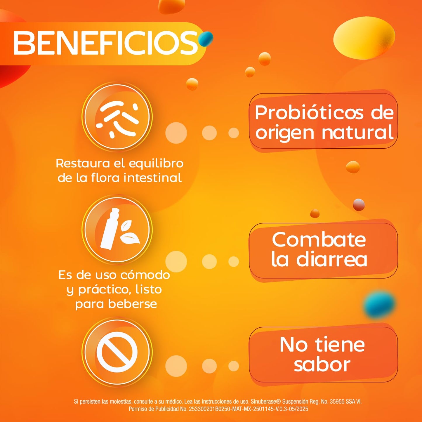 Sinuberase probioticos suspensión, Bacillus clausii 2 billones de UFC en 10 ampolletas