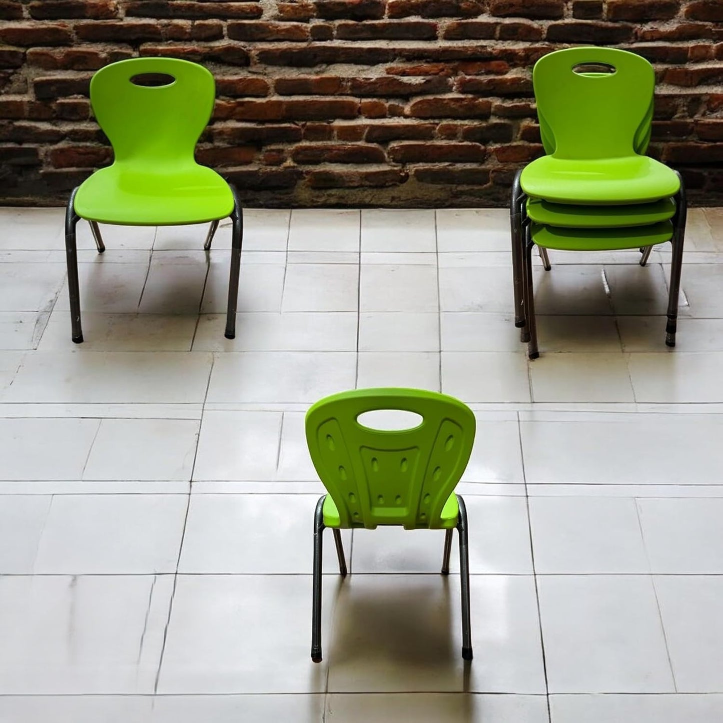 RIVARRO Silla Plástica Apilable para Niños, Armazón de Acero, 50 cm de Altura, 40 cm de Ancho, (Verde)