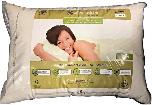Aller-Ease - Allerease - Funda de almohada de algodón orgánico, tamaño jumbo (estándar), 20 x 71 cm, 2 unidades (beige)