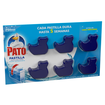 Pato Pastillas Desinfectantes para Tanque de Baño, Quita Manchas y Aromatiza en Cada Descarga, Hasta 5 Semanas, 6 Unidades de 52g cada una