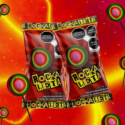 Rockaleta Paleta 18 paletas de 24 gramos cada una.