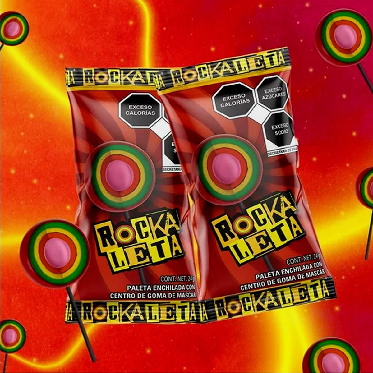 Rockaleta Paleta 18 paletas de 24 gramos cada una.