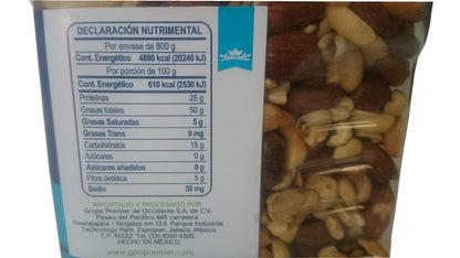 Premiere - PREMIER Cacahuates y Nueces mixtas SIN SAL, botana snack para tu reunión fiesta con cacahuate, almendra tostada, nuez de la india, 800 gramos
