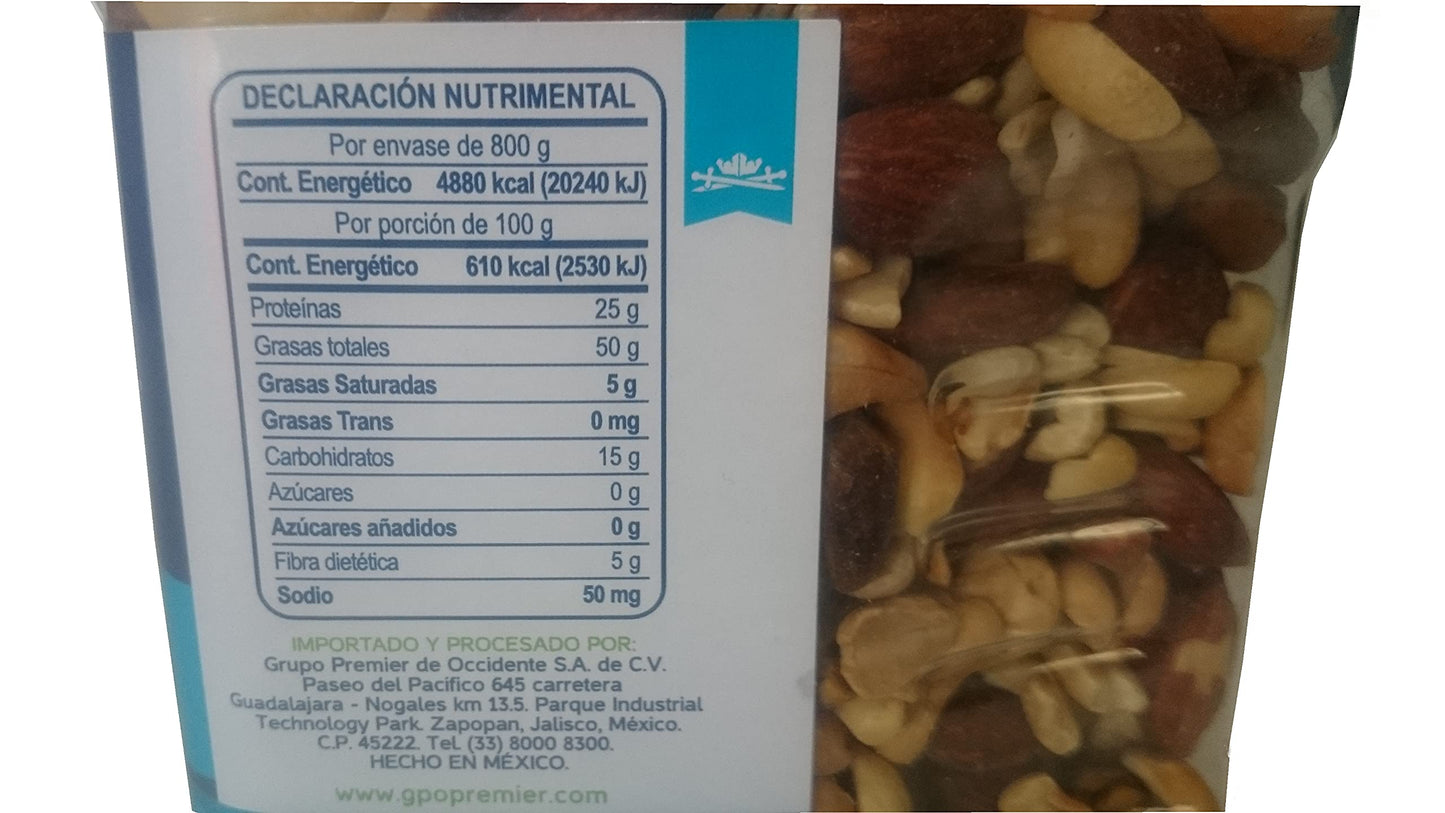 Premiere - PREMIER Cacahuates y Nueces mixtas SIN SAL, botana snack para tu reunión fiesta con cacahuate, almendra tostada, nuez de la india, 800 gramos