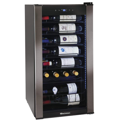 Wine Enthusiast VinoView - Nevera de vino de 28 botellas, refrigerador no empotrado con estantes de matriz, termostato ajustable de 10 a 60 °F, puerta de vidrio de doble panel y visualización LED