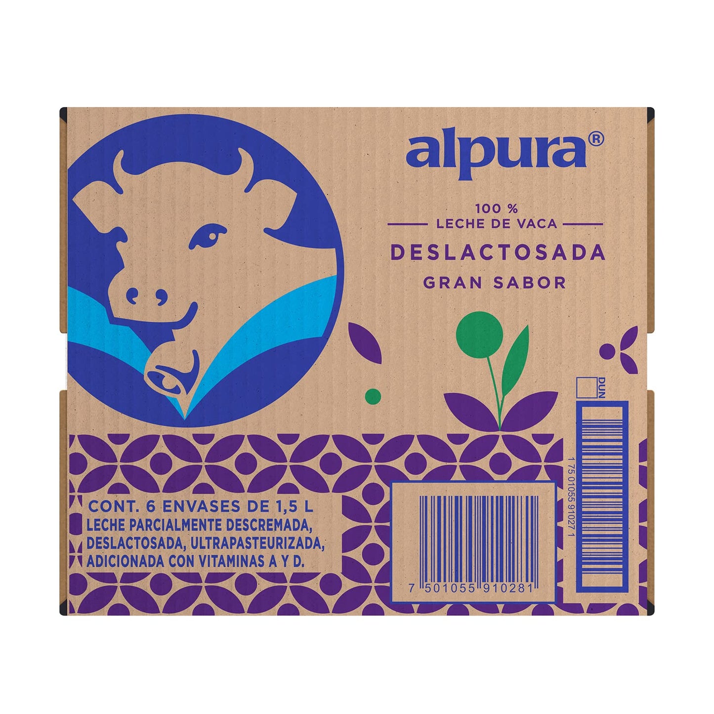 Alpura Leche Deslactosada 100% de vaca Ultrapasteurizada en Paquete de 6 piezas de 1.5 Litros cada una, Ligera, de fácil digestión y con un delicioso sabor