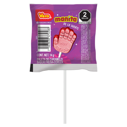 Ricolino Paleta Manita De Caramelo Sabor Fresa-Cereza, Bolsa 40 Pz De 14 G, Color Rosa