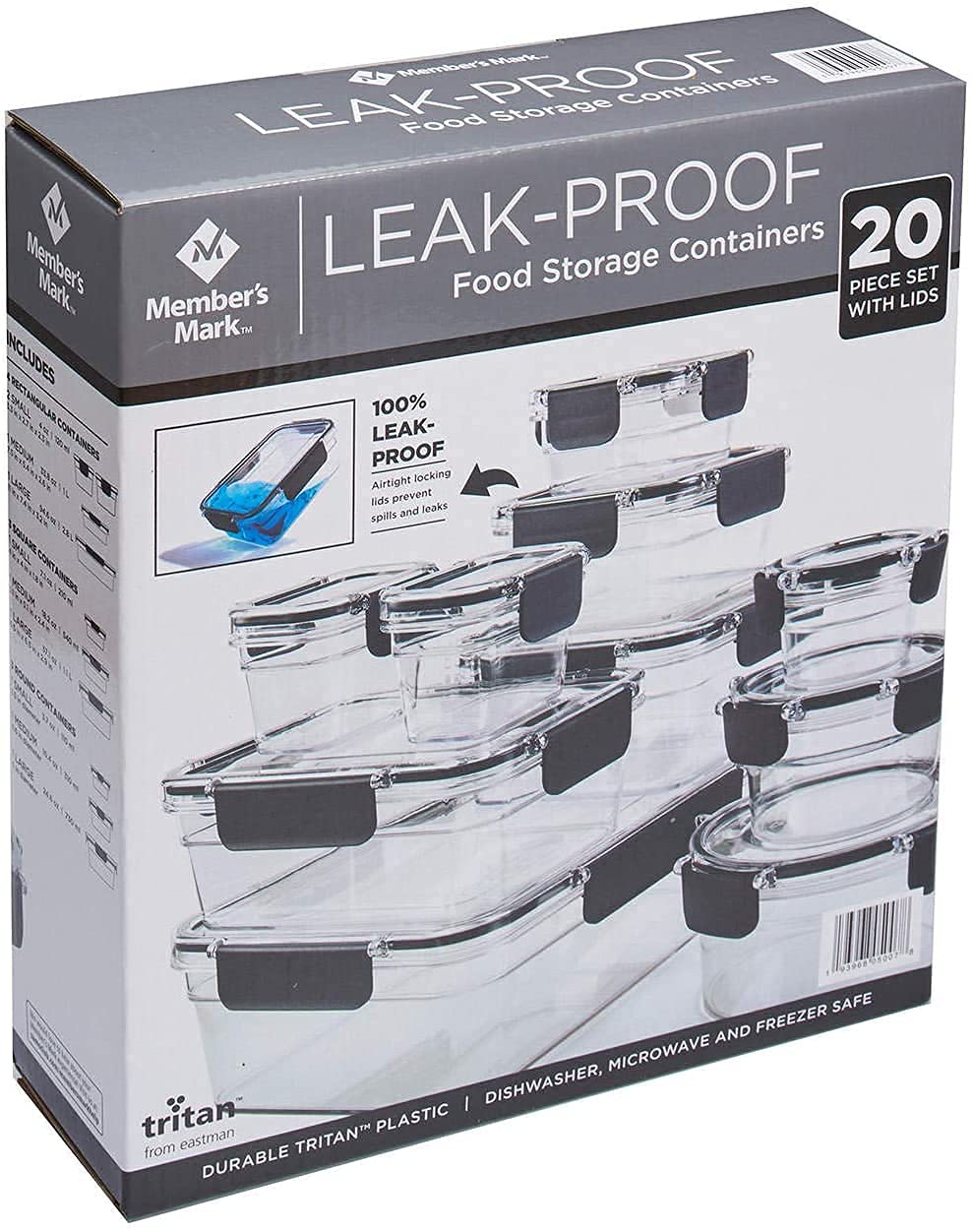 Members Mark Contenedores herméticos 20 Piezas a Prueba de Fugas Aptos para Horno de microondas, lavatrastes y refrigerador