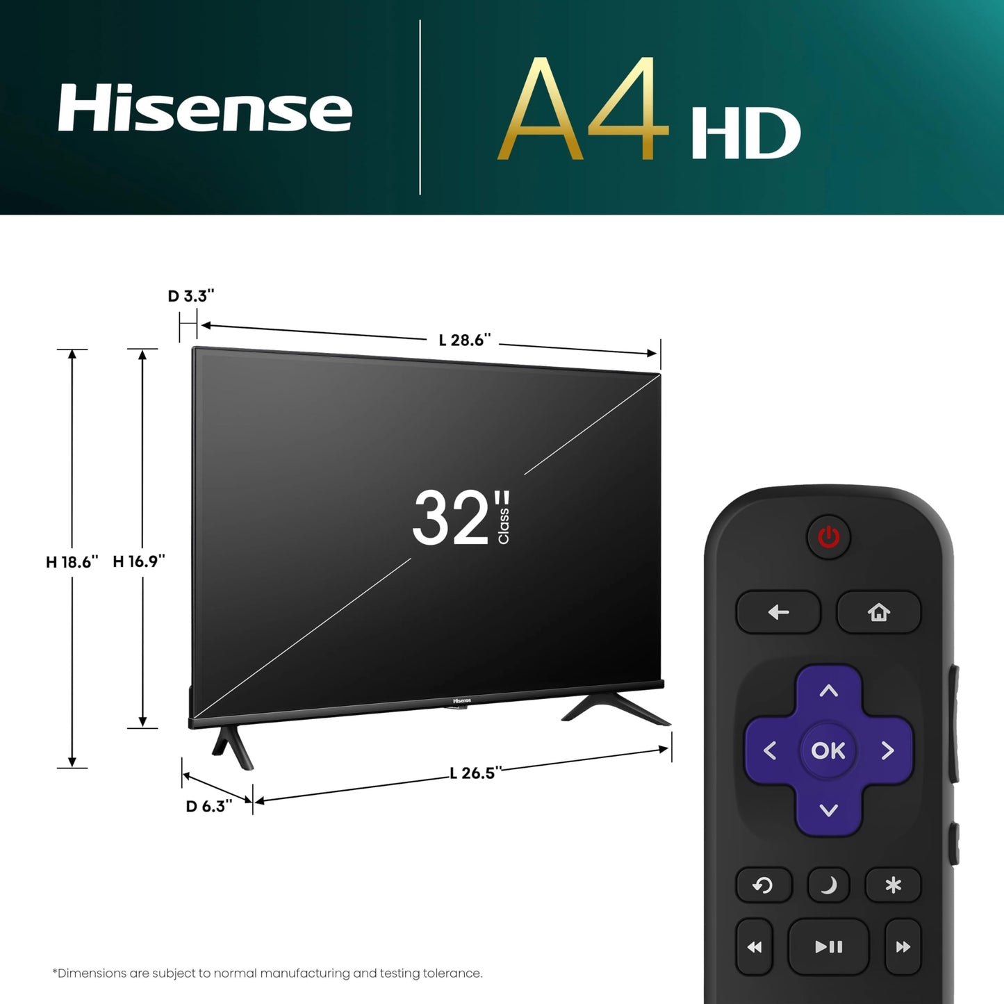 Hisense Televisor Inteligente Roku de 32 Pulgadas Clase A4 Serie HD 720p con compatibilidad Alexa (32A4HNR, Modelo 2024) - Dolby Audio, diseño de Bisel Delgado