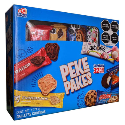 Pepsico Gamesa Pekepakes Galletas Surtidas. Emperador Chocolate, Emperador Vainilla, Chokis, Arcoiris, Mamut.- 32 Paquetes.