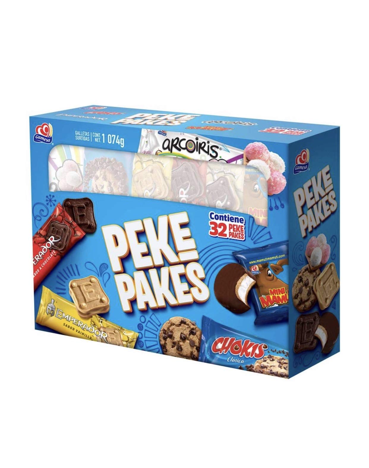 “Genérico” - GALLETA PEKE PAKES EMPERADOR ARCOIRIS CHOKIS MINI MAMUT GAMESA CAJA GRANDE SURTIDO DE 32 PIEZAS GRAMOS NEGOCIO SNACK BOTANA BOCADILLO NEGOCIO HOGAR