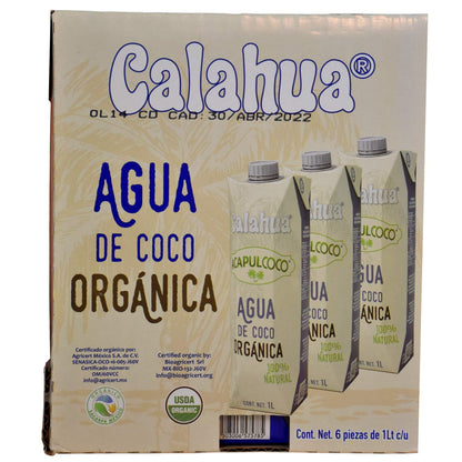 Acapulcoco Agua de Coco Orgánica Acapulcoco 6 piezas de1 litro, bebida hidratante Natural, producto Mexicano. Certificación Kosher