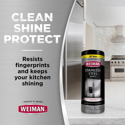 Weiman Stainless Steel Cleaner Wipes (3 Pack) Removes Fingerprints, Residue, Water Marks and Grease from Appliances - Works Great on Refrigerators, Dishwashers, Ovens, and Grills