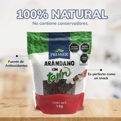 GRUPO PREMIER | Arándano deshidratado | Arandanos Deshidratado – Arandanos Endulzados – 1 kg | Perfecto como Snacks y Botanas | Fuente de Antioxidantes y Vitaminas | Fruta Deshidratada | Bolsa Resellable – Mantiene la Frescura