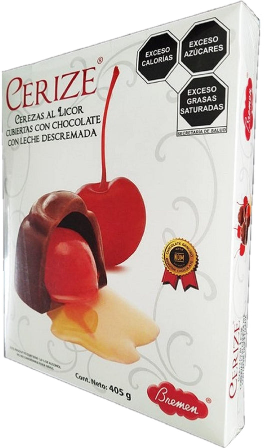 Bremen - Cerezas al licor cubiertas con chocolate con leche descremada. Caja de 405 Gramos