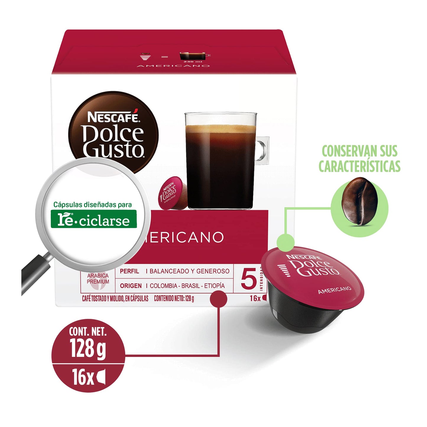 Nescafé Dolce Gusto Café Americano, Café en Cápsulas, 3 Paquetes de 16 Cápsulas c/u
