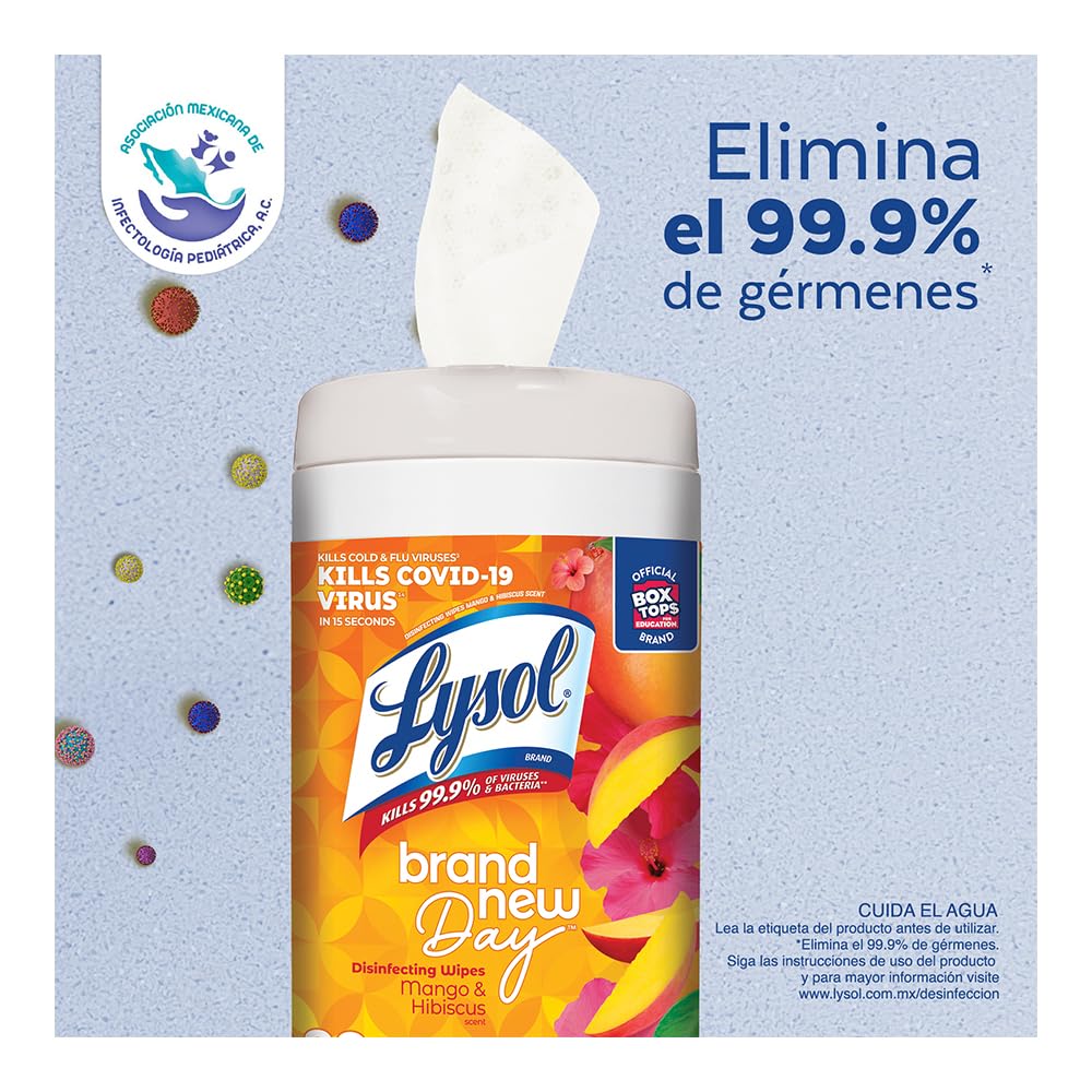 Lysol Toallitas Desinfectantes, 2pack, Fragancia Citrus y Mango Hibiscus, 80 toallitas c/u.