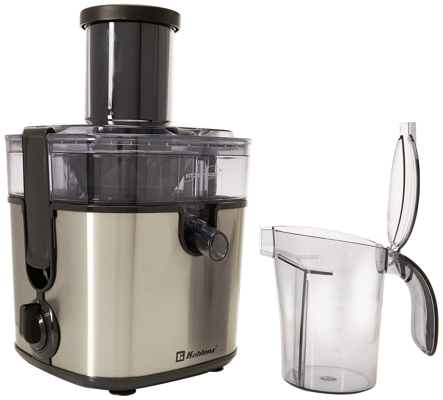 Koblenz - Extractor de Jugos Koblenz de 600 ml con Separador de Espuma, 300 W de potencia, 2 Velocidades, Diseño Moderno, Color Acero Inoxidable, JEKM-500 IN, 00-0514-00-0