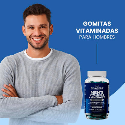 BELABEAR - Belabear | Multivitamínico para hombres, Vitamina C, D y E, Complejo B, Zinc y Licopeno sabor Moras | Contiene 100 gomitas