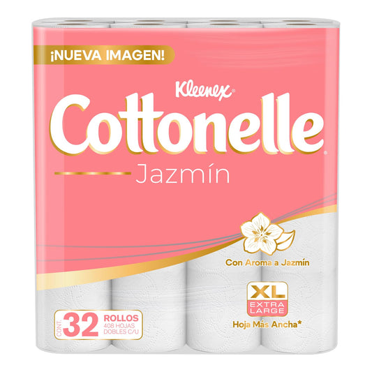 Kleenex Cottonelle Beauty, Papel Higiénico, Aroma a Jazmín, Paquete con 32 Rollos de 408 Hojas Dobles C/U