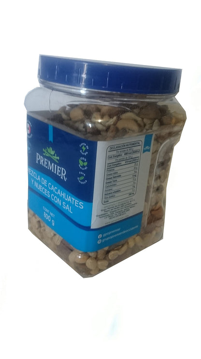 Premiere - PREMIER Cacahuates y Nueces mixtas CON SAL, botana snack para tu reunión fiesta con cacahuate tostado almendra tostada salada nuez de la india frita 800 gramos