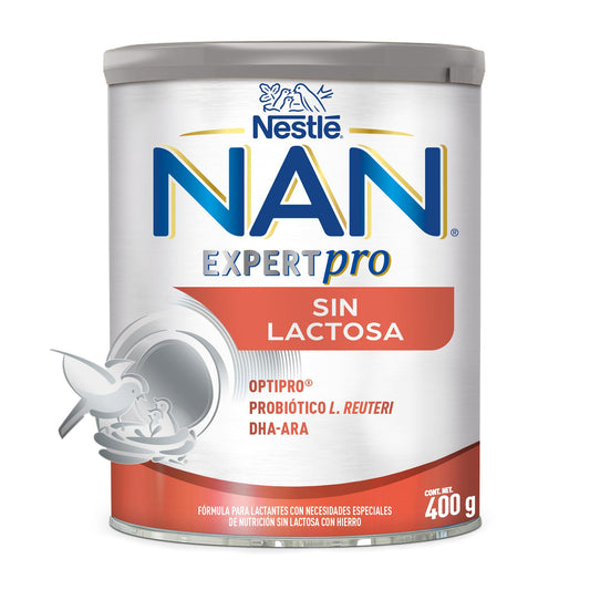 Nestlé Baby & Me - NAN, Fórmula infantil NAN Sin Lactosa, a partir del nacimiento, 1 lata de 400g, 400 gramos