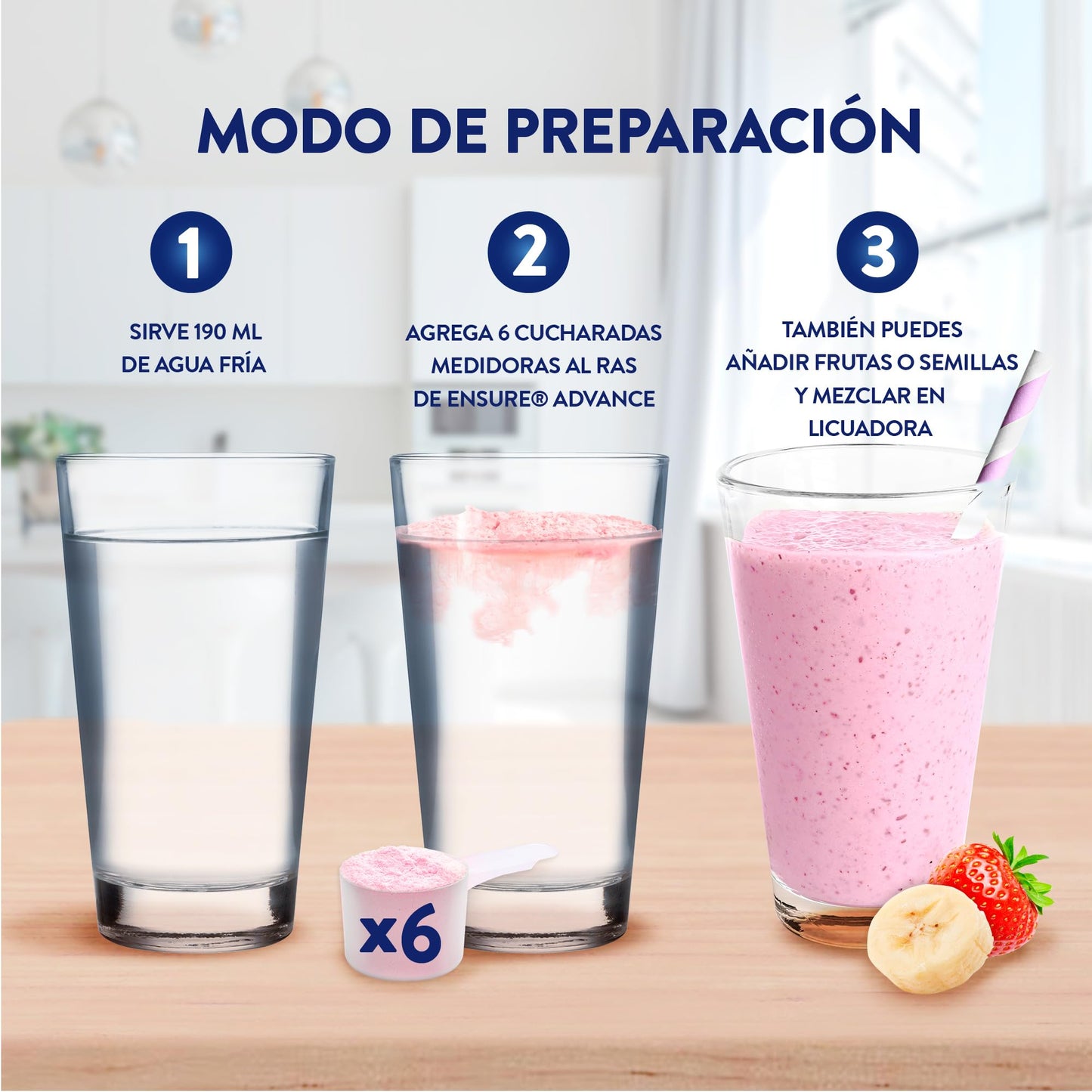 Ensure Advance - en Polvo 400g, Sabor Fresa, Fuente de Proteínas y Nutrición Completa para Adultos, Clínicamente Probado