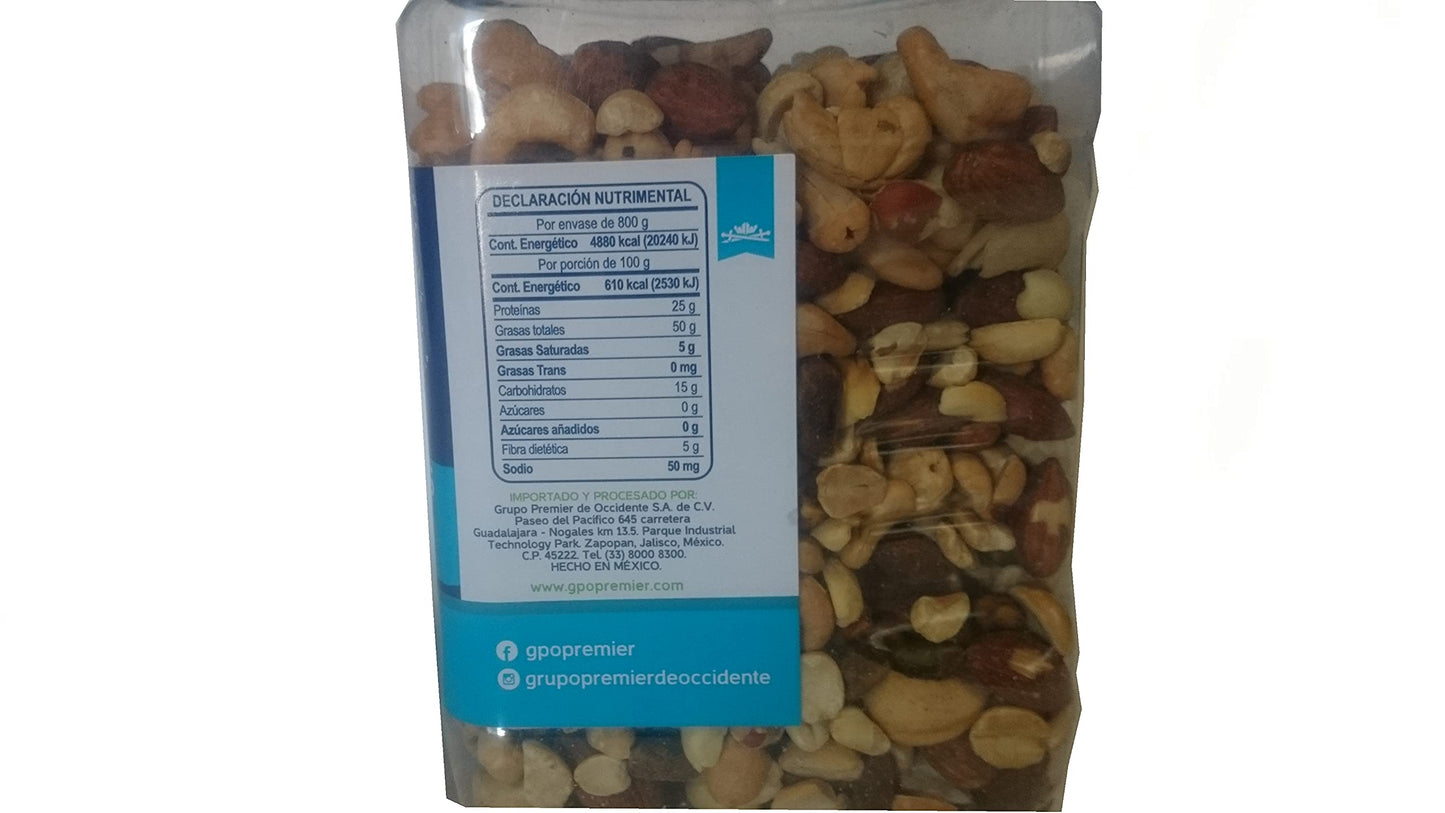 Premiere - PREMIER Cacahuates y Nueces mixtas SIN SAL, botana snack para tu reunión fiesta con cacahuate, almendra tostada, nuez de la india, 800 gramos