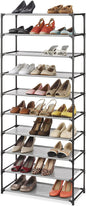 Whitmor Torre de Zapatos 10 Niveles, Negro y Gris, Cromo, 10 Estantes, 60 kg de Capacidad de Carga, para Ropa, Zapatos y Accesorios, Sin Montaje Requerido, Estantes Espaciales, Ligera, para Cochera