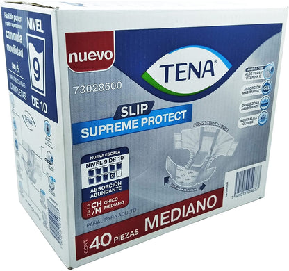 Tena Slip Supreme Protect, Protector Anatómico para Incontinencia, Talla Mediano, 40 Pz.