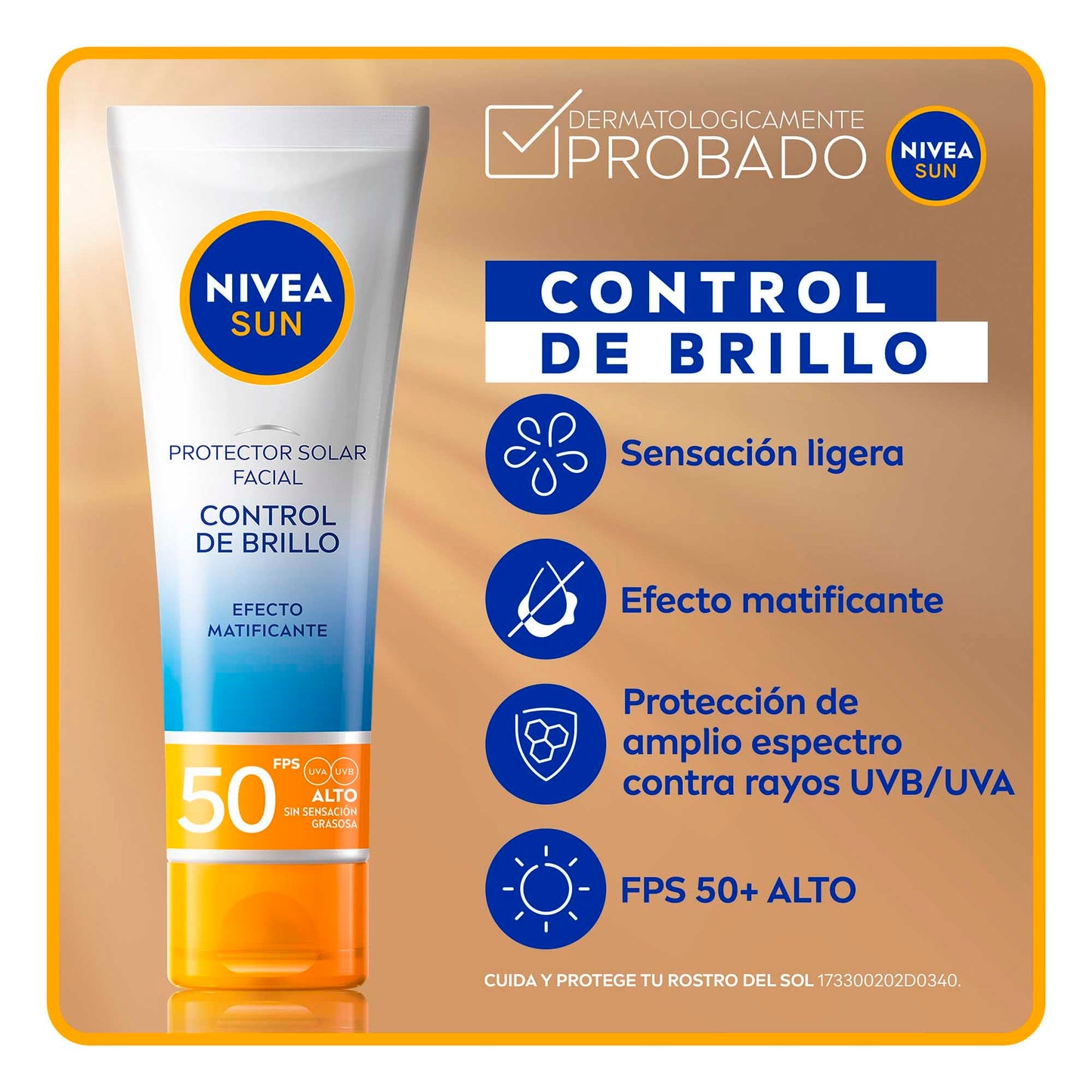 NIVEA SUN Protector Solar Facial Control De Brillo (50 ml), con Efecto Matificante de Larga Duración, Bloqueador solar FPS 50+, no Grasoso para Todo Tipo de Piel