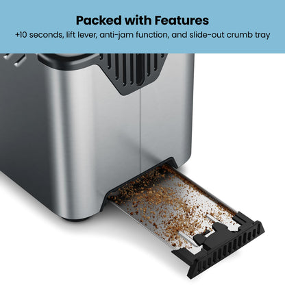 Tostadora digital de 4 rebanadas, 6 ajustes de sombra, tostadora de acero inoxidable con ranuras extra anchas, tostadora de pan grueso y tostadora de bagel, descongelación, bandeja para migas migas