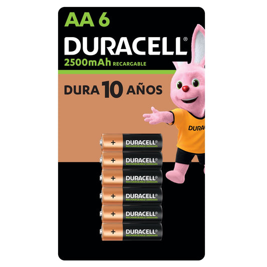 Duracell Pilas AA Recargables NiMH 2500mAh 1.2V, Baterías de Alta Capacidad Pre-cargadas, Paquete de 6 Pilas