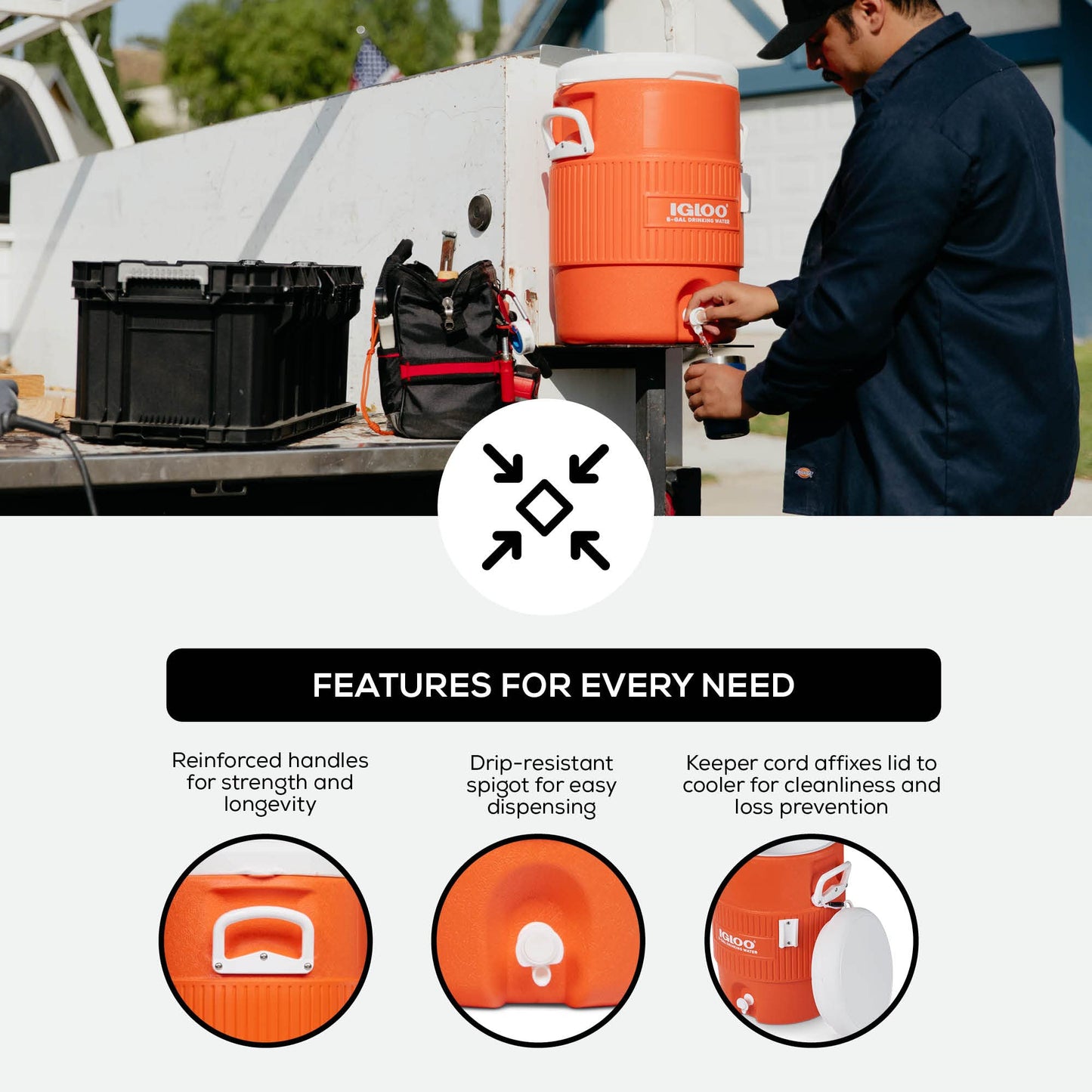 Igloo - Dispensador portátil de Bebidas de Agua con Tapa de Asiento Plano