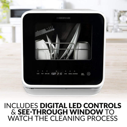 Farberware - lavaplatos portátil con depósito de agua integrado de 5 litros, sistema de 5 programas para el hogar, RV y departamento