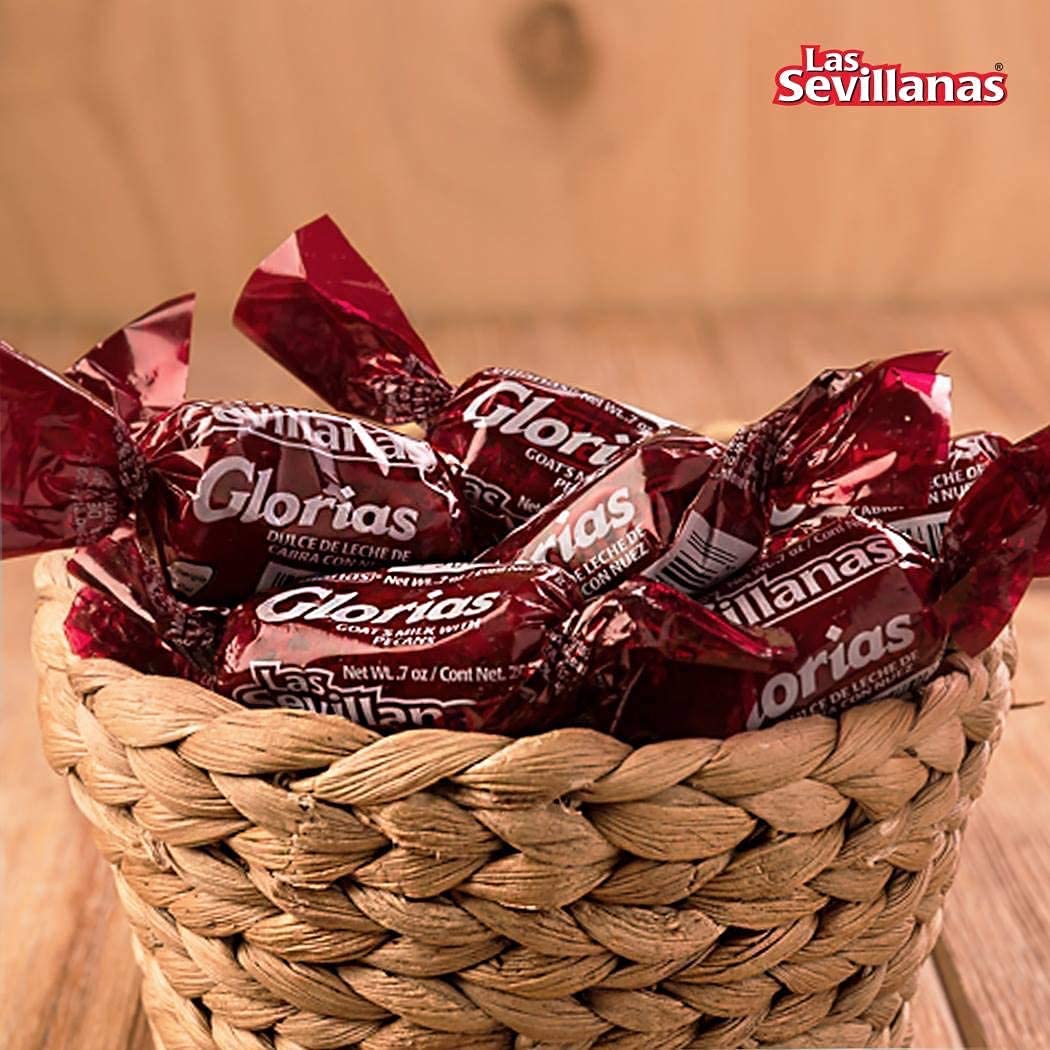 GLORIAS Las Sevillanas. Dulce de leche de cabra con nuez. Dulces Mexicanos. 2 Bolsas con 30 pzas cada una