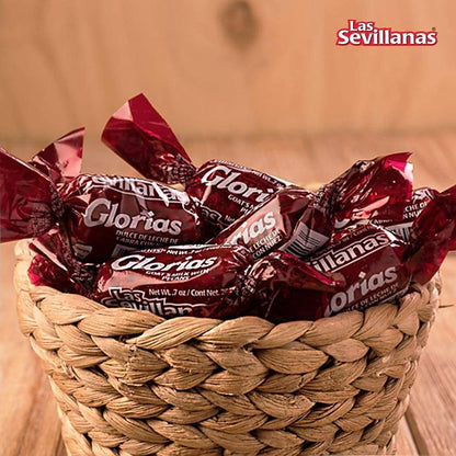 GLORIAS Las Sevillanas. Dulce de leche de cabra con nuez. Dulces Mexicanos. 2 Bolsas con 30 pzas cada una
