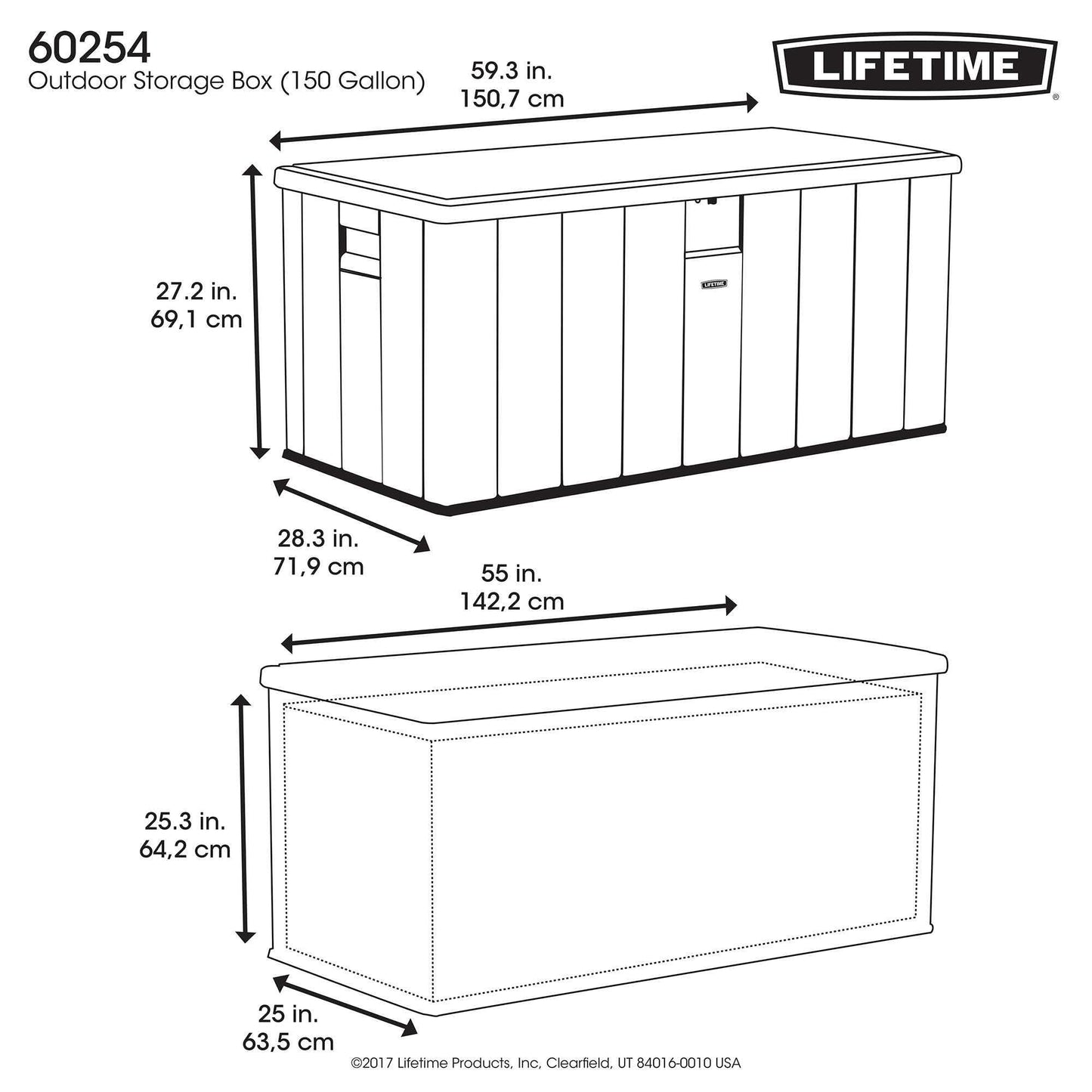 Lifetime 60254 - Caja de Almacenamiento para Exteriores de Alta Resistencia, 150 galones