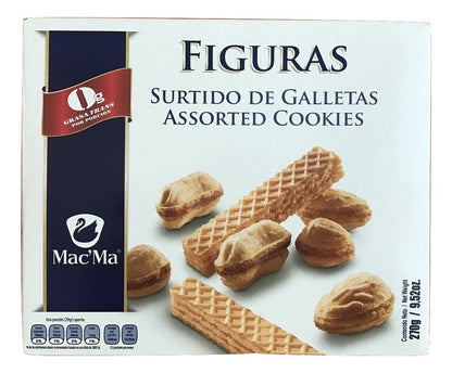 Macma - Galletas Macma Figuras Surtido de Galleta tipo graufrette rellena de sabor avellana, cacahuate o almendra Cont. Net. 270g