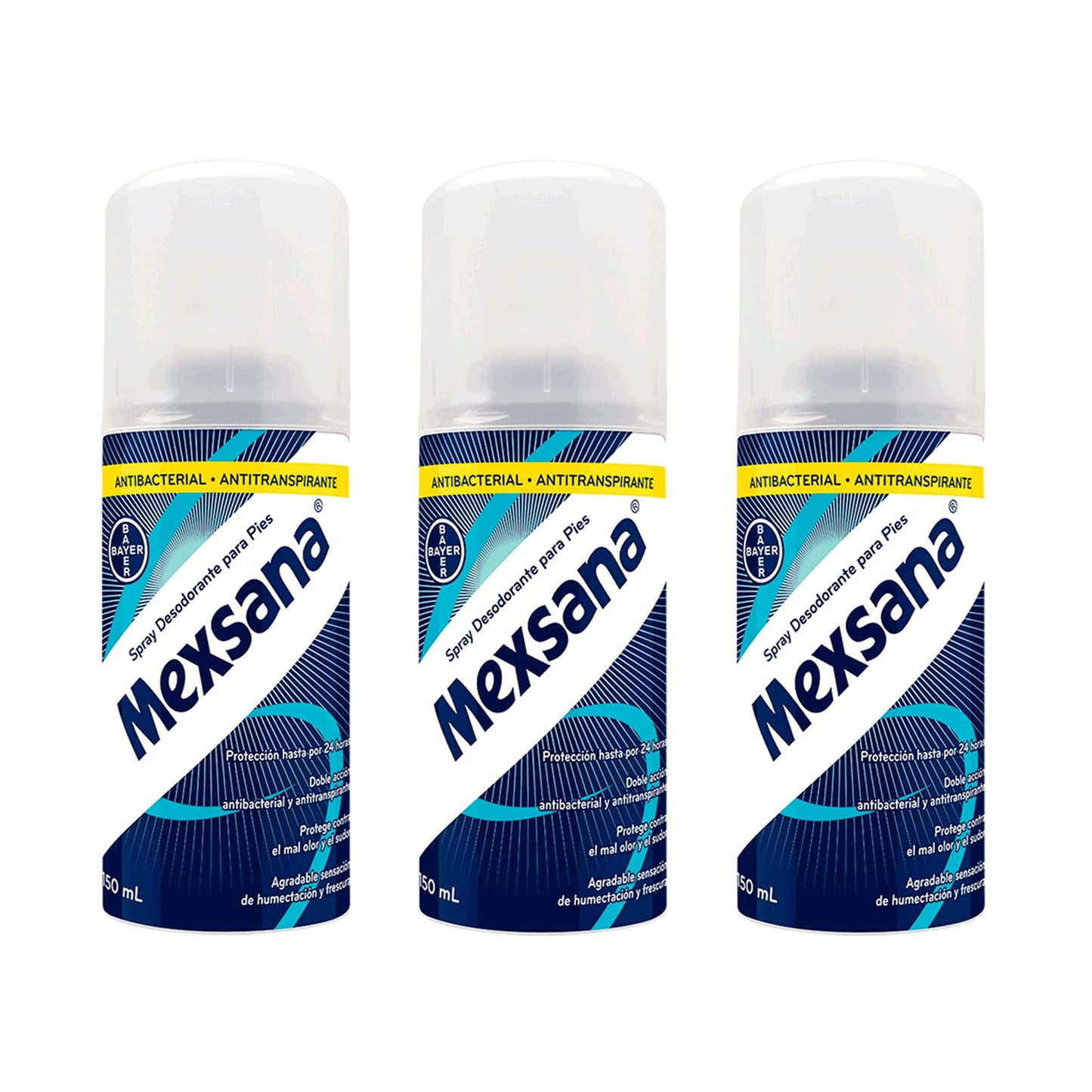 Mexsana Spray Desodorante para pies Antibacterial Antitranspirante 3 frascos de 150ml cada uno
