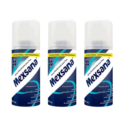 Mexsana Spray Desodorante para pies Antibacterial Antitranspirante 3 frascos de 150ml cada uno