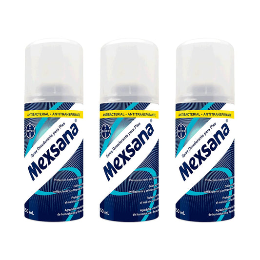 Mexsana Spray Desodorante para pies Antibacterial Antitranspirante 3 frascos de 150ml cada uno