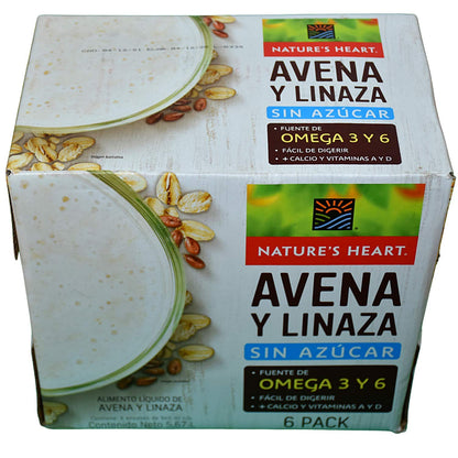 Natures Heart - Natures Heart Bebida sabor avena y linaza 6 Pack de 946 ml (5.67 litros). Sin Azúcar, Vegano
