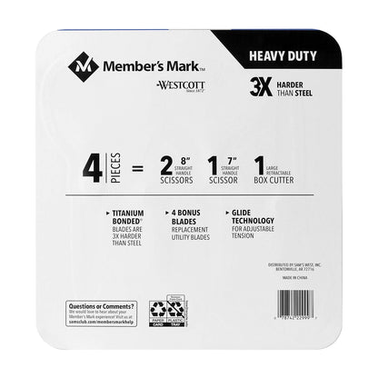 Members Mark - Member's Mark - Juego de tijeras y cortador de cajas (4 unidades), Marino