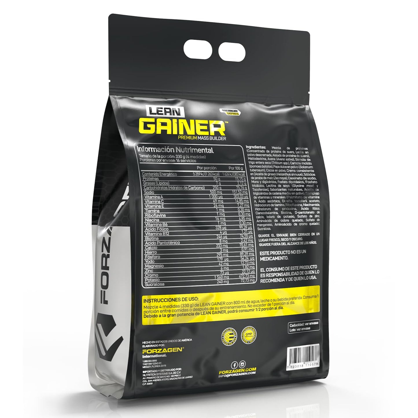 Forzagen | Ganador Lean Gainer | 50 g de Proteína | 250 g Carbs | 5.5 Servicios | Sabor Chocolate | Post Entenamiento | Carbs Naturales | 4lb (1.81 kg)