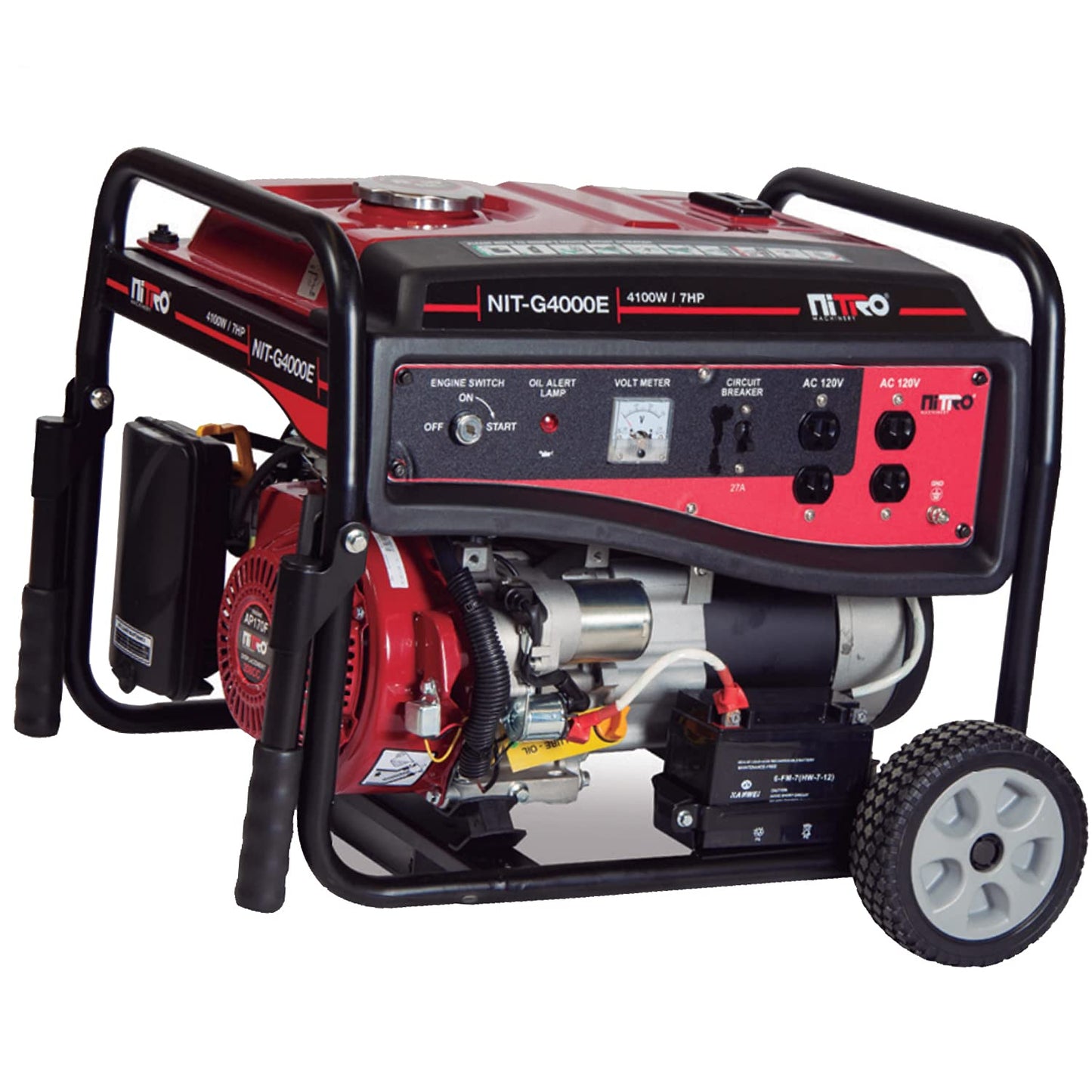 Nitro - GENERADOR 4100Wtts 7HP 120V/60Hz CON MARCHA BATERIA Y MANERALES GASOLINA LLANTAS 4T NITRO NIT-G4000E