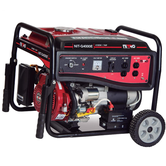 Nitro - GENERADOR 4100Wtts 7HP 120V/60Hz CON MARCHA BATERIA Y MANERALES GASOLINA LLANTAS 4T NITRO NIT-G4000E