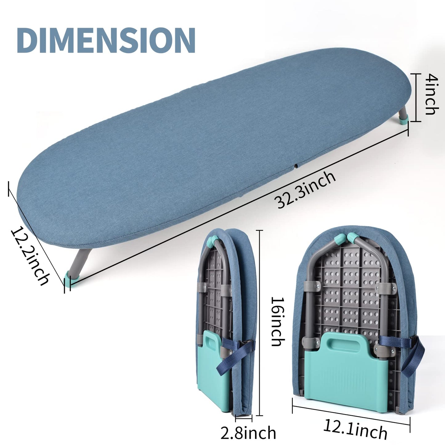 Tabla de planchar plegable, tabla de planchar de viaje con cubierta de tabla de planchar resistente al calor, se pliega fácilmente para un almacenamiento cómodo.