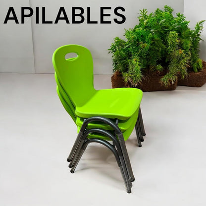 RIVARRO Silla Plástica Apilable para Niños, Armazón de Acero, 50 cm de Altura, 40 cm de Ancho, (Verde)